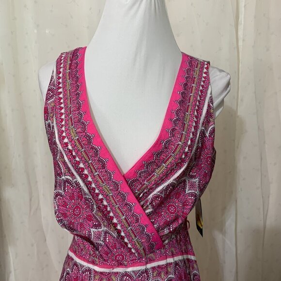 Tommy Hilfiger Bandana-Print Surplice Belted Midi Dress Sz 2 in Pink - Picture 4 of 12